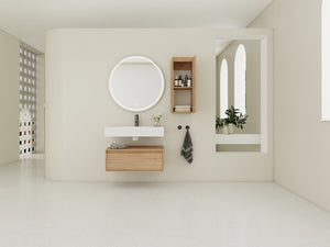 English Elm 30 Inch Floating Bathroom Vanity with Resin Sink Soft Close Drawer and Side Cabinet W999S00540