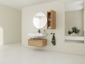 English Elm 30 Inch Floating Bathroom Vanity with Resin Sink Soft Close Drawer and Side Cabinet W999S00540