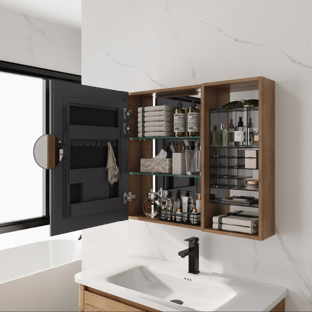 English Elm 31.56 Inch Wall Mounted Bathroom Medicine Cabinet with Mirror and Adjustable Shelves W999S00541