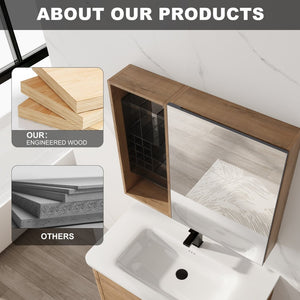 English Elm 31.56 Inch Wall Mounted Bathroom Medicine Cabinet with Mirror and Adjustable Shelves W999S00541