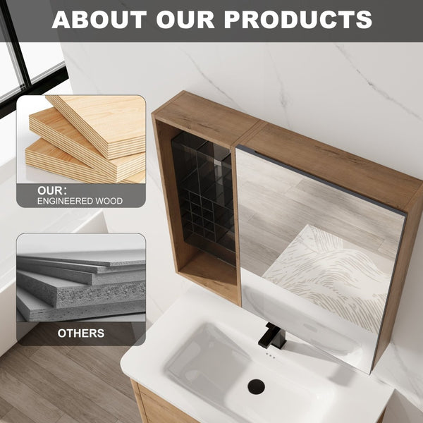 English Elm 31.56 Inch Wall Mounted Bathroom Medicine Cabinet with Mirror and Adjustable Shelves W999S00541