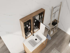 English Elm 31.56 Inch Wall Mounted Bathroom Medicine Cabinet with Mirror and Adjustable Shelves W999S00541