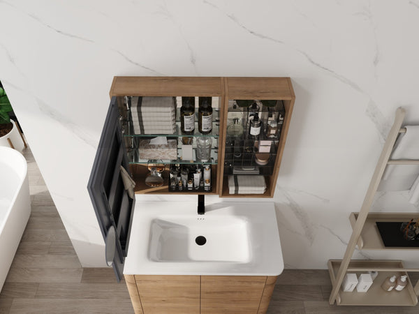 English Elm 31.56 Inch Wall Mounted Bathroom Medicine Cabinet with Mirror and Adjustable Shelves W999S00541