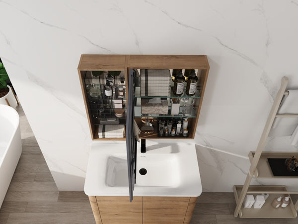 English Elm 31.56 Inch Wall Mounted Bathroom Medicine Cabinet with Mirror and Adjustable Shelves W999S00541