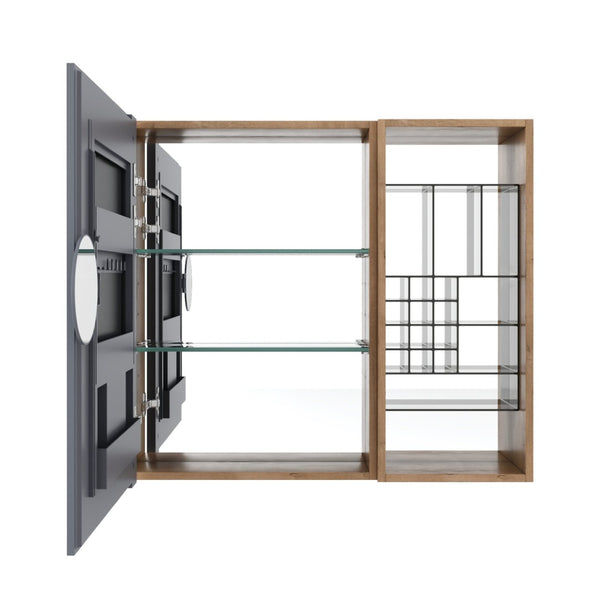 English Elm 31.56 Inch Wall Mounted Bathroom Medicine Cabinet with Mirror and Adjustable Shelves W999S00541