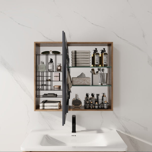 English Elm 31.56 Inch Wall Mounted Bathroom Medicine Cabinet with Mirror and Adjustable Shelves W999S00541