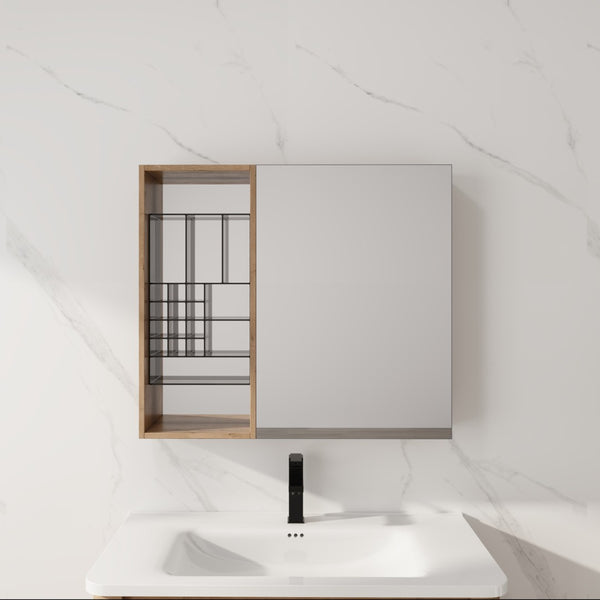 English Elm 31.56 Inch Wall Mounted Bathroom Medicine Cabinet with Mirror and Adjustable Shelves W999S00541