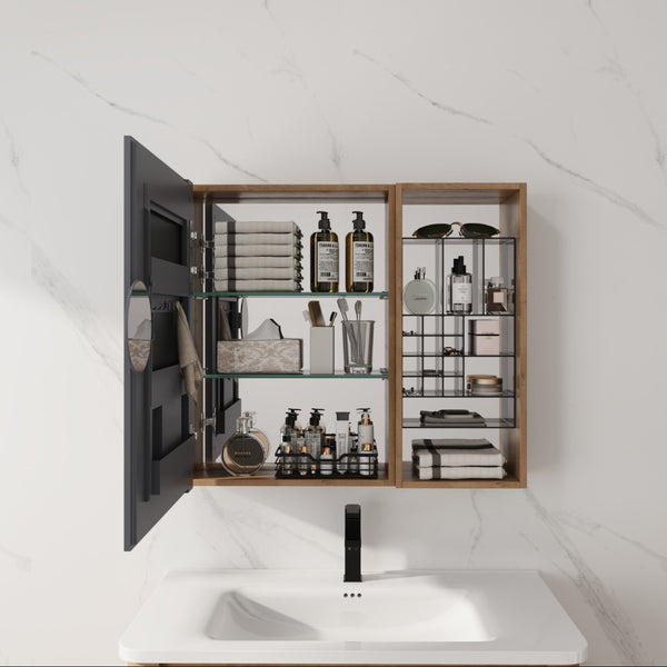 English Elm 31.56 Inch Wall Mounted Bathroom Medicine Cabinet with Mirror and Adjustable Shelves W999S00541