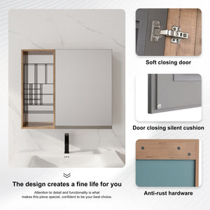 English Elm 31.56 Inch Wall Mounted Bathroom Medicine Cabinet with Mirror and Adjustable Shelves W999S00541