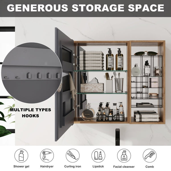 English Elm 31.56 Inch Wall Mounted Bathroom Medicine Cabinet with Mirror and Adjustable Shelves W999S00541