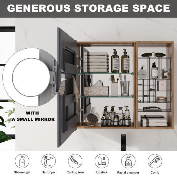 English Elm 31.56 Inch Wall Mounted Bathroom Medicine Cabinet with Mirror and Adjustable Shelves W999S00541