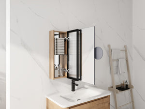 English Elm 29.63 Inch Wall Mounted Bathroom Mirror Cabinet with Adjustable Shelves and Plywood Core W999S00542