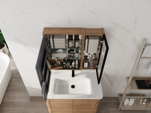 English Elm 29.63 Inch Wall Mounted Bathroom Mirror Cabinet with Adjustable Shelves and Plywood Core W999S00542