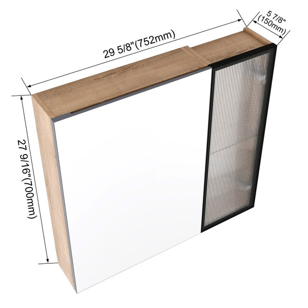 English Elm 29.63 Inch Wall Mounted Bathroom Mirror Cabinet with Adjustable Shelves and Plywood Core W999S00542