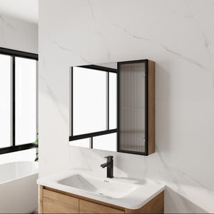 English Elm 29.63 Inch Wall Mounted Bathroom Mirror Cabinet with Adjustable Shelves and Plywood Core W999S00542