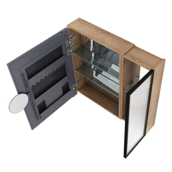 English Elm 29.63 Inch Wall Mounted Bathroom Mirror Cabinet with Adjustable Shelves and Plywood Core W999S00542