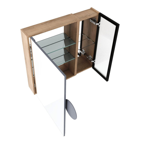 English Elm 29.63 Inch Wall Mounted Bathroom Mirror Cabinet with Adjustable Shelves and Plywood Core W999S00542