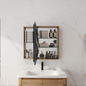 English Elm 29.63 Inch Wall Mounted Bathroom Mirror Cabinet with Adjustable Shelves and Plywood Core W999S00542