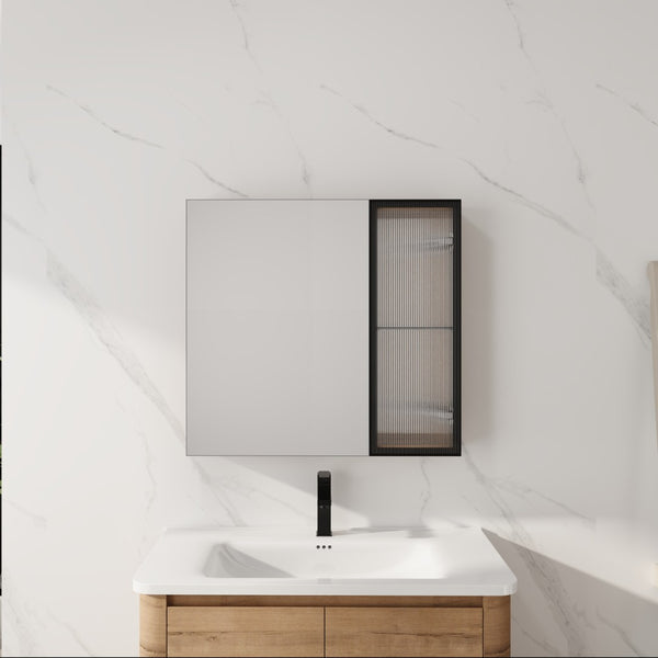 English Elm 29.63 Inch Wall Mounted Bathroom Mirror Cabinet with Adjustable Shelves and Plywood Core W999S00542