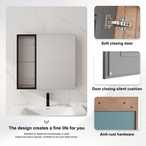 English Elm 29.63 Inch Wall Mounted Bathroom Mirror Cabinet with Adjustable Shelves and Plywood Core W999S00542