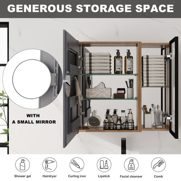 English Elm 29.63 Inch Wall Mounted Bathroom Mirror Cabinet with Adjustable Shelves and Plywood Core W999S00542