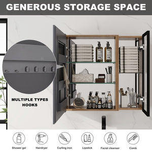 English Elm 29.63 Inch Wall Mounted Bathroom Mirror Cabinet with Adjustable Shelves and Plywood Core W999S00542