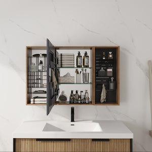 English Elm 43.7 Inch Wall Mounted Bathroom Mirror Cabinet with Plywood Body and Built in Organizer W999S00543