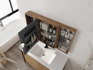 English Elm 43.7 Inch Wall Mounted Bathroom Mirror Cabinet with Plywood Body and Built in Organizer W999S00543