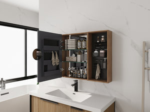 English Elm 43.7 Inch Wall Mounted Bathroom Mirror Cabinet with Plywood Body and Built in Organizer W999S00543