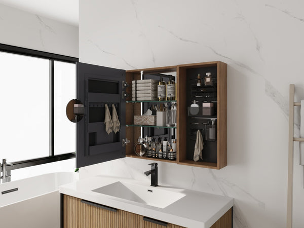English Elm 43.7 Inch Wall Mounted Bathroom Mirror Cabinet with Plywood Body and Built in Organizer W999S00543