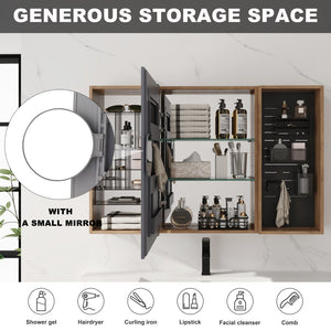 English Elm 43.7 Inch Wall Mounted Bathroom Mirror Cabinet with Plywood Body and Built in Organizer W999S00543