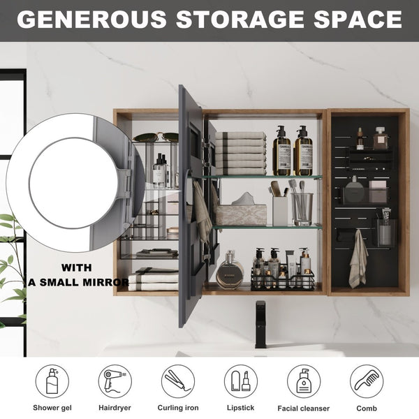 English Elm 43.7 Inch Wall Mounted Bathroom Mirror Cabinet with Plywood Body and Built in Organizer W999S00543