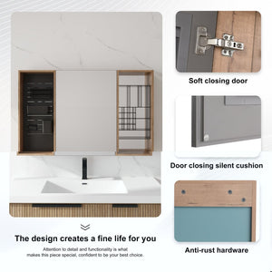 English Elm 43.7 Inch Wall Mounted Bathroom Mirror Cabinet with Plywood Body and Built in Organizer W999S00543