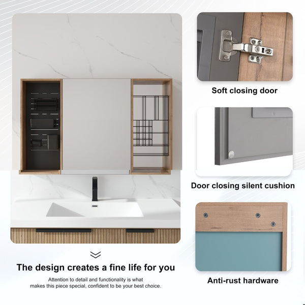 English Elm 43.7 Inch Wall Mounted Bathroom Mirror Cabinet with Plywood Body and Built in Organizer W999S00543