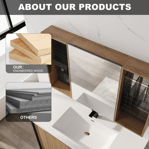 English Elm 43.7 Inch Wall Mounted Bathroom Mirror Cabinet with Plywood Body and Built in Organizer W999S00543