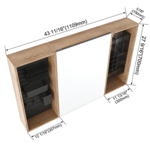 English Elm 43.7 Inch Wall Mounted Bathroom Mirror Cabinet with Plywood Body and Built in Organizer W999S00543