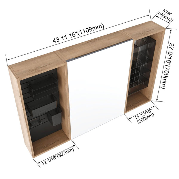English Elm 43.7 Inch Wall Mounted Bathroom Mirror Cabinet with Plywood Body and Built in Organizer W999S00543