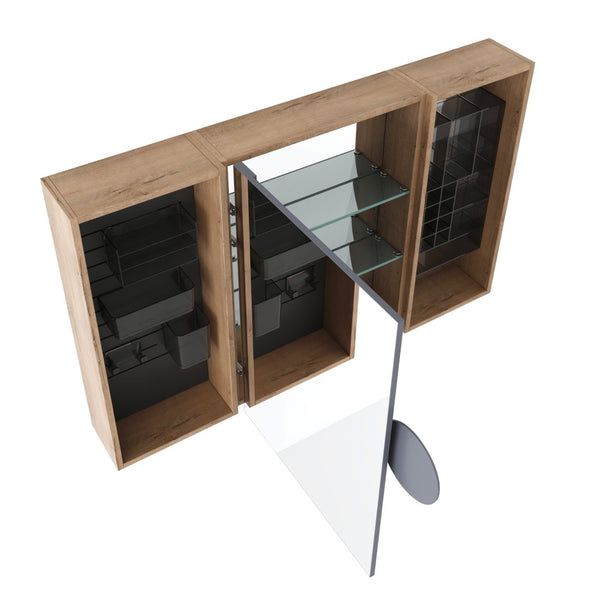 English Elm 43.7 Inch Wall Mounted Bathroom Mirror Cabinet with Plywood Body and Built in Organizer W999S00543