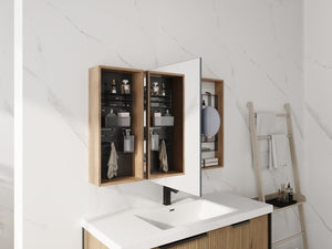 English Elm 43.7 Inch Wall Mounted Bathroom Mirror Cabinet with Plywood Body and Built in Organizer W999S00543
