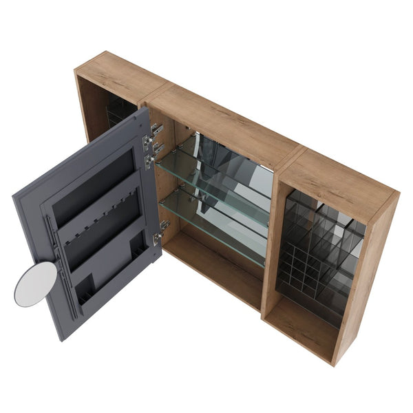English Elm 43.7 Inch Wall Mounted Bathroom Mirror Cabinet with Plywood Body and Built in Organizer W999S00543