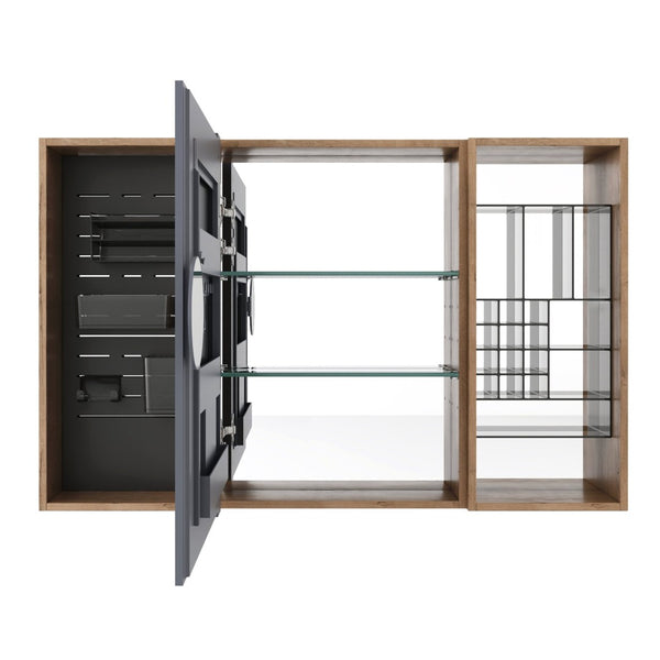 English Elm 43.7 Inch Wall Mounted Bathroom Mirror Cabinet with Plywood Body and Built in Organizer W999S00543