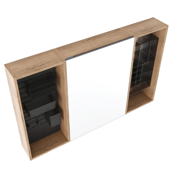 English Elm 43.7 Inch Wall Mounted Bathroom Mirror Cabinet with Plywood Body and Built in Organizer W999S00543