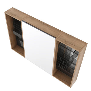 English Elm 43.7 Inch Wall Mounted Bathroom Mirror Cabinet with Plywood Body and Built in Organizer W999S00543