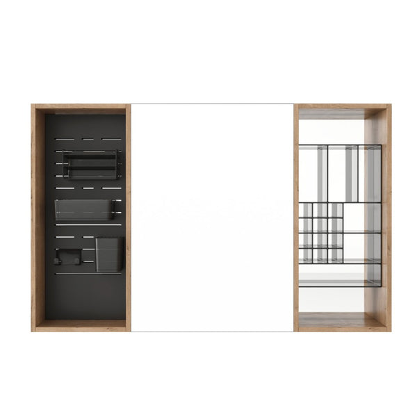 English Elm 43.7 Inch Wall Mounted Bathroom Mirror Cabinet with Plywood Body and Built in Organizer W999S00543