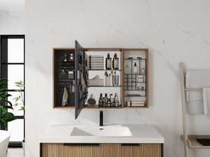 English Elm 43.7 Inch Wall Mounted Bathroom Mirror Cabinet with Plywood Body and Built in Organizer W999S00543