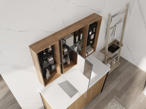 English Elm 43.7 Inch Wall Mounted Bathroom Mirror Cabinet with Plywood Body and Built in Organizer W999S00543