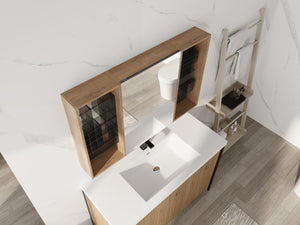 English Elm 43.7 Inch Wall Mounted Bathroom Mirror Cabinet with Plywood Body and Built in Organizer W999S00543