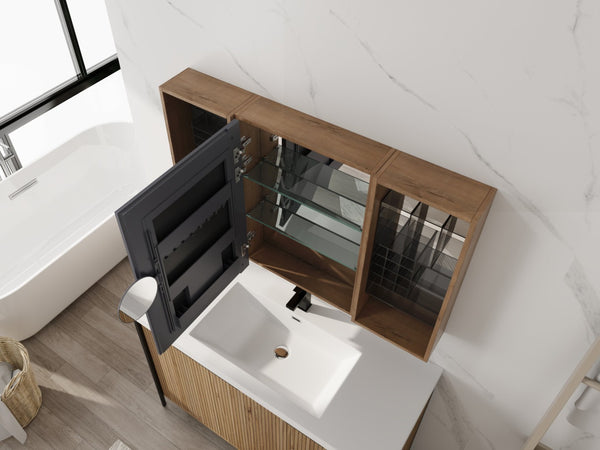 English Elm 43.7 Inch Wall Mounted Bathroom Mirror Cabinet with Plywood Body and Built in Organizer W999S00543