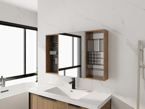 English Elm 43.7 Inch Wall Mounted Bathroom Mirror Cabinet with Plywood Body and Built in Organizer W999S00543
