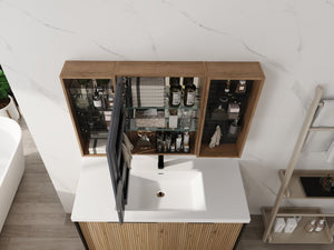 English Elm 43.7 Inch Wall Mounted Bathroom Mirror Cabinet with Plywood Body and Built in Organizer W999S00543